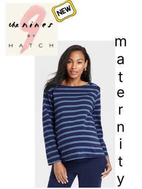 New THE NINES by HATCH Striped Top Navy Blue Long Sleeve Nautical Maternity XXL